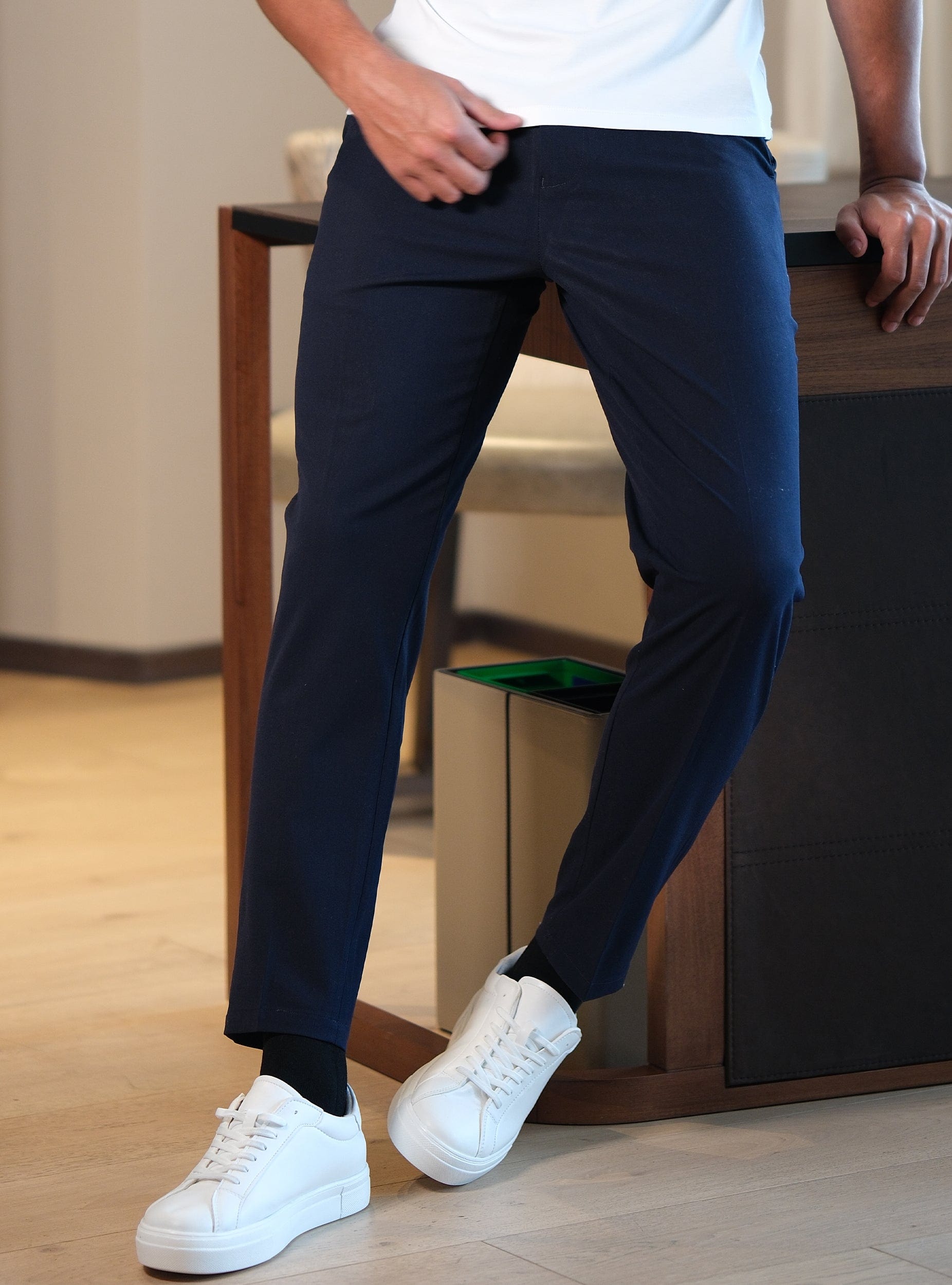 Smart trousers with on sale trainers